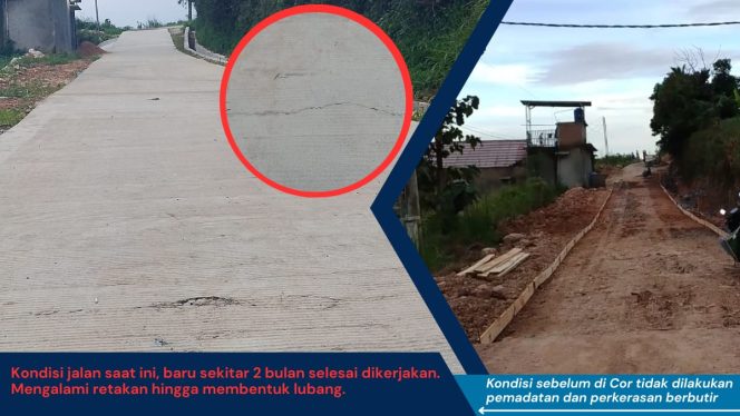 
 Proyek Rabat Beton Jalan Caraya Baru 2 Bulan Retak, Diduga Mark Up dan Tidak Sesuai Spek