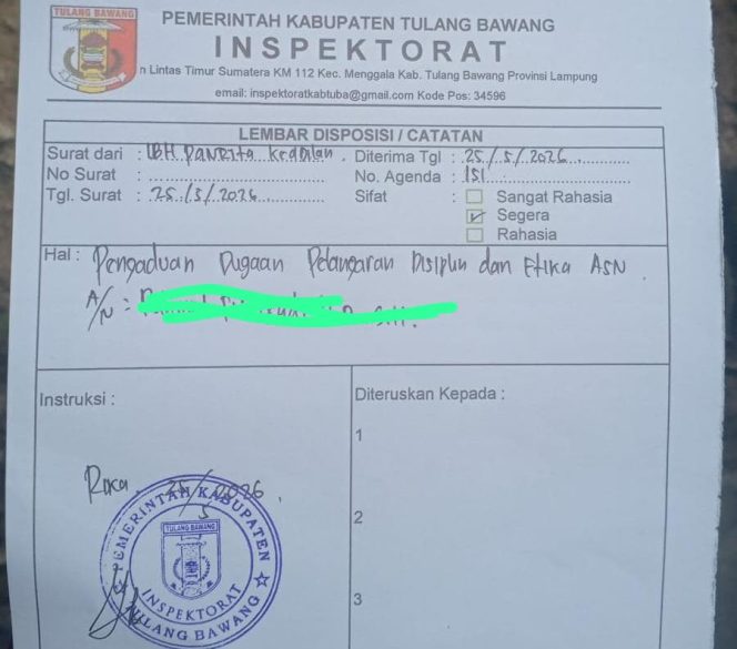 
 Selain Laporan Polisi, Oknum ASN Gedung Aji Baru Dilaporkan ke Inspektorat Tulang Bawang