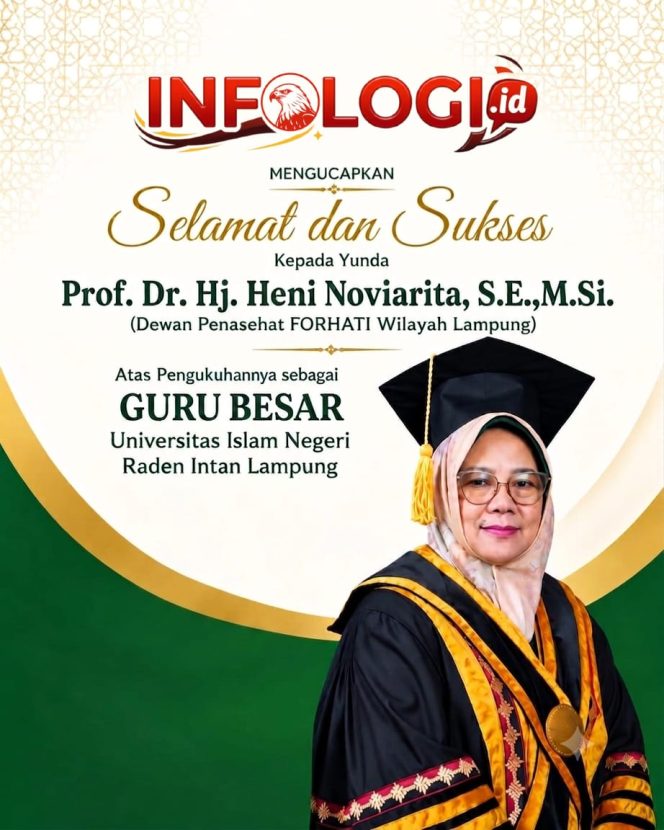 
 Selamat dan Sukses Kepada Yunda Prof. Dr. Hj. Heni Noviarita, S.E.,M.Si. Atas Pengukuhan Sebagai Guru Besar UIN Raden Intan Lampung