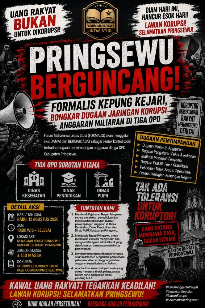 
 Usut Dugaan Penyimpangan Anggaran 3 OPD, FORMALIS Akan Demo Kejari dan Bupati Pringsewu